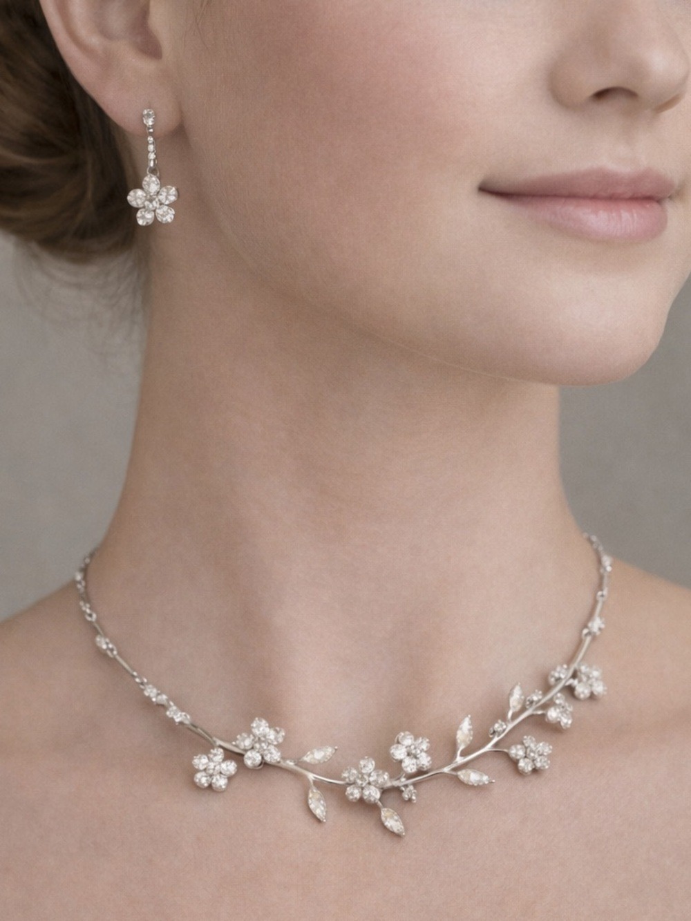 Crystal Flower Necklace 2 Sets Earrings